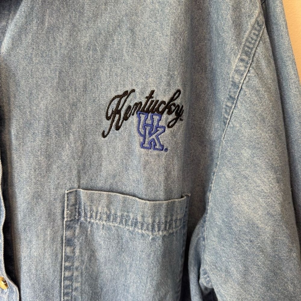 Vtg UK Wildcats Kentucky Denim 100% Cotton Button Down Size XL - Picture 2 of 6